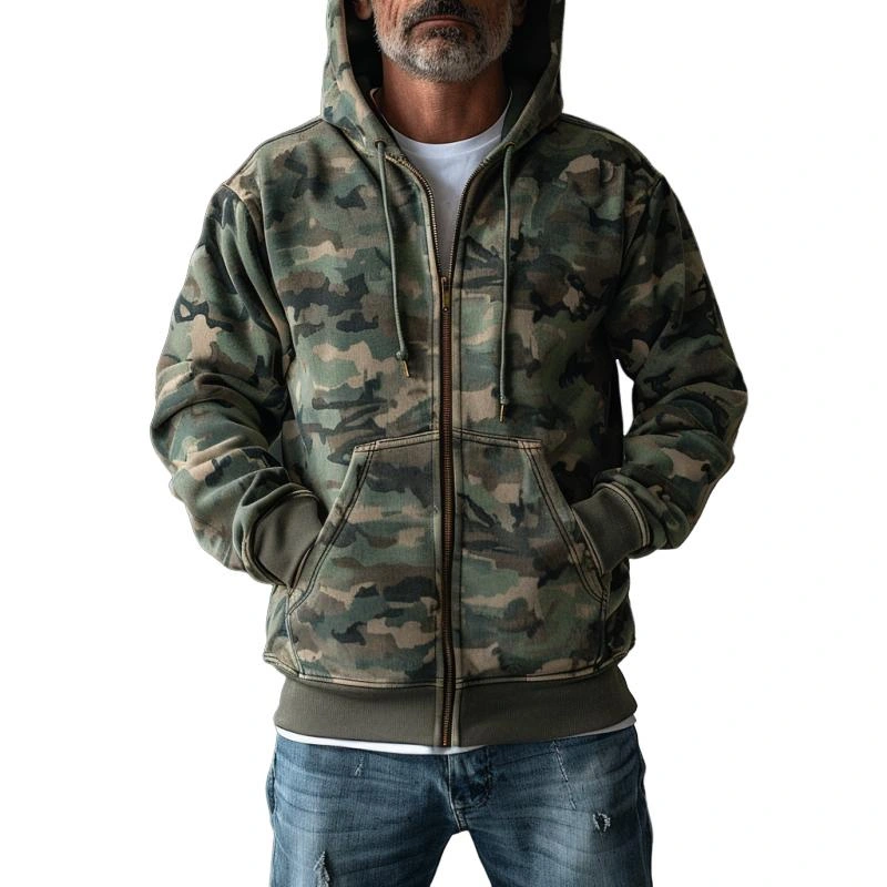 ¡¾24-hour shipping¡¿Men’s Camouflage Print Hooded Sweatshirt Jacket 73821512Y