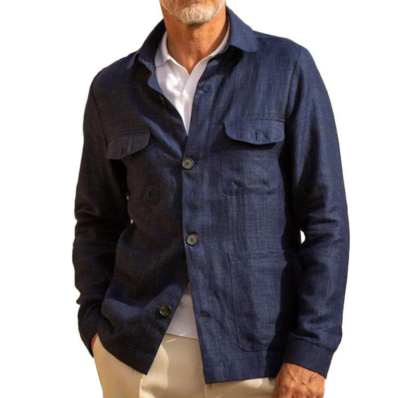 ¡¾24-hour shipping¡¿Men’s Casual Linen Lapel Single Breasted Long Sleeve Thin Jacket 04319173M