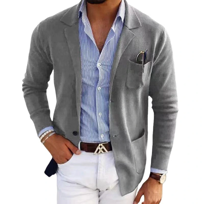 ¡¾24-hour shipping¡¿Men’s Casual Notch Lapel Single-breasted Slim-fit Knitted Blazer 24243077M