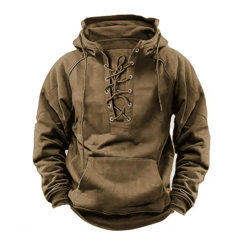 ¡¾24-hour shipping¡¿Men’s Casual Outdoor Solid Color Lace-up Kangaroo Pocket Long Sleeve Hoodie 85726144M