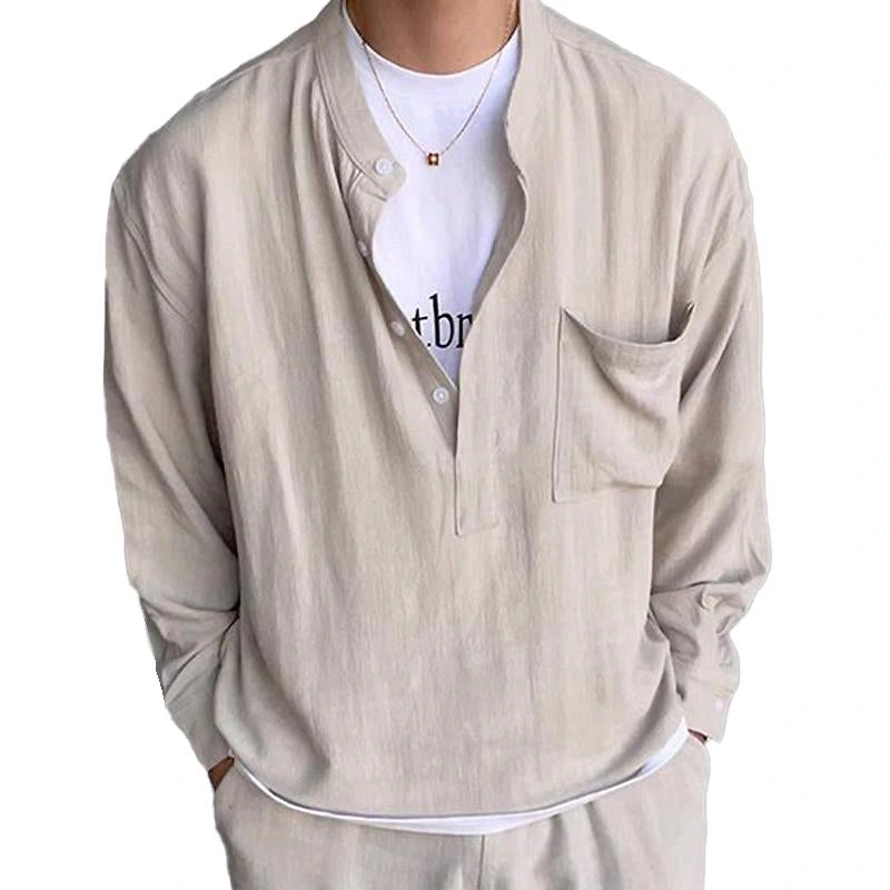 ¡¾24-hour shipping¡¿Men’s Casual Solid Color Henley Collar Long Sleeve Shirt 82277169Y