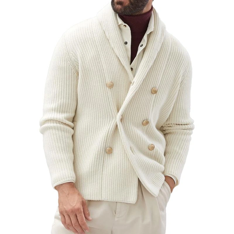 ¡¾24-hour shipping¡¿Men’s Casual Solid Color Lapel Double Breasted Knitted Cardigan 94737821M